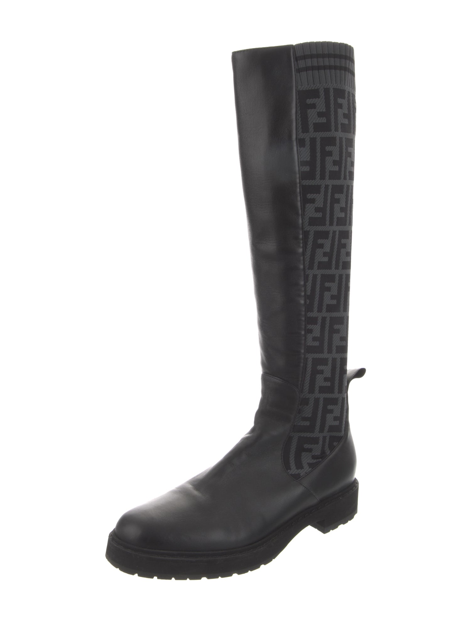 Fendi Zucca FF Logo Leather Riding Boots