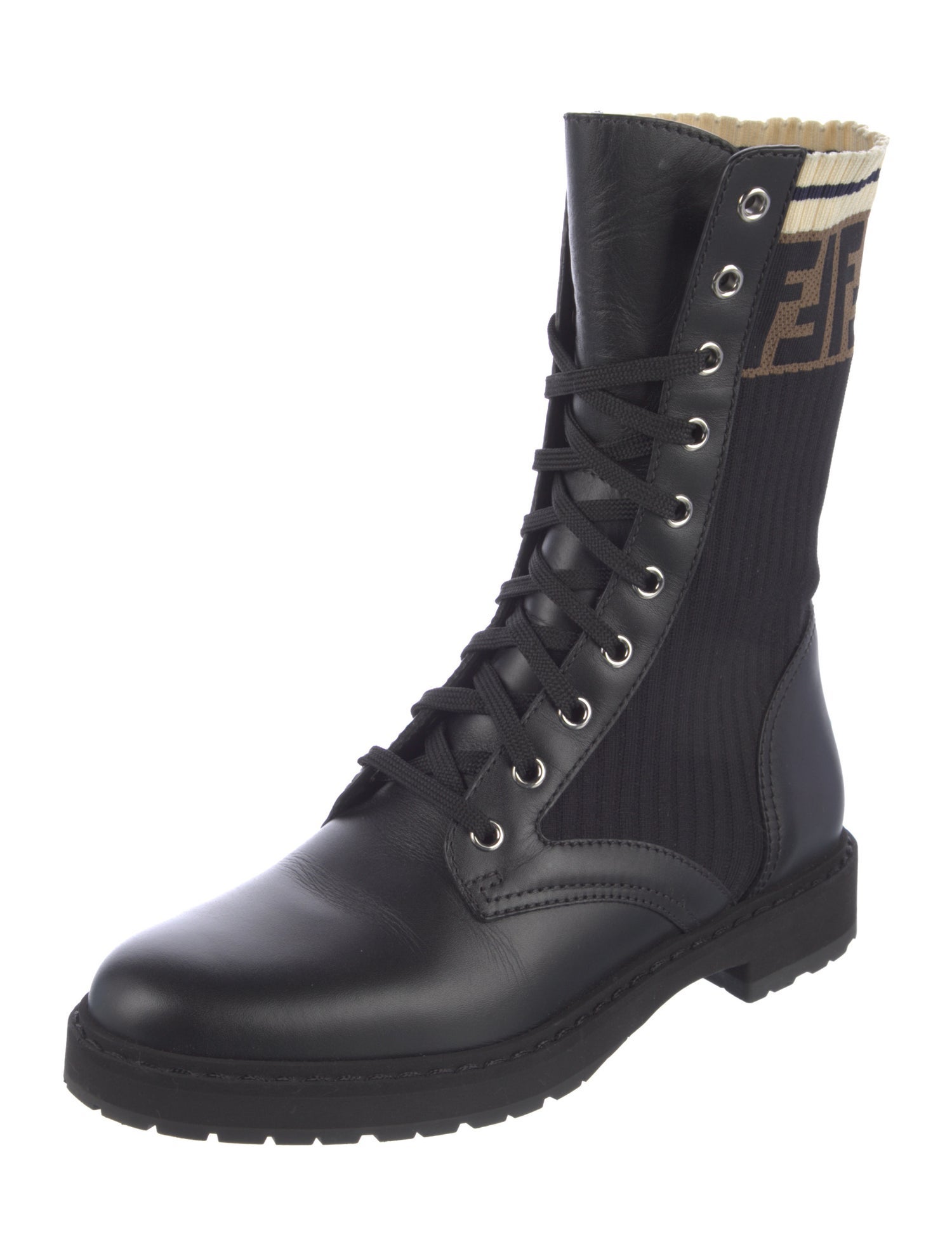 Fendi Zucca FF Logo Printed Combat Boots