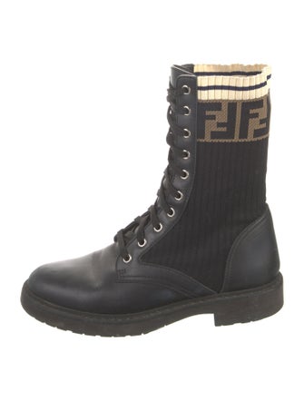 Fendi Zucca FF Logo Leather Combat Boots