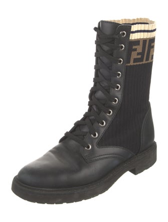 Fendi Zucca FF Logo Leather Combat Boots