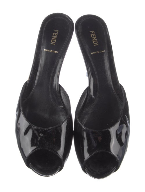 Fendi Zucca FF Logo Patent Leather Slides