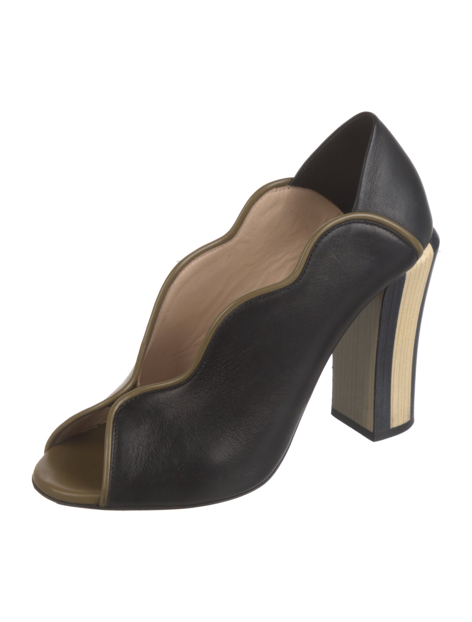 Fendi Leather Scalloped Accent Mules