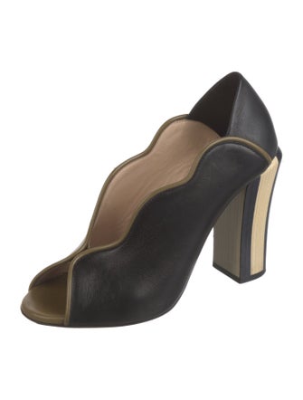 Fendi Leather Scalloped Accent Mules