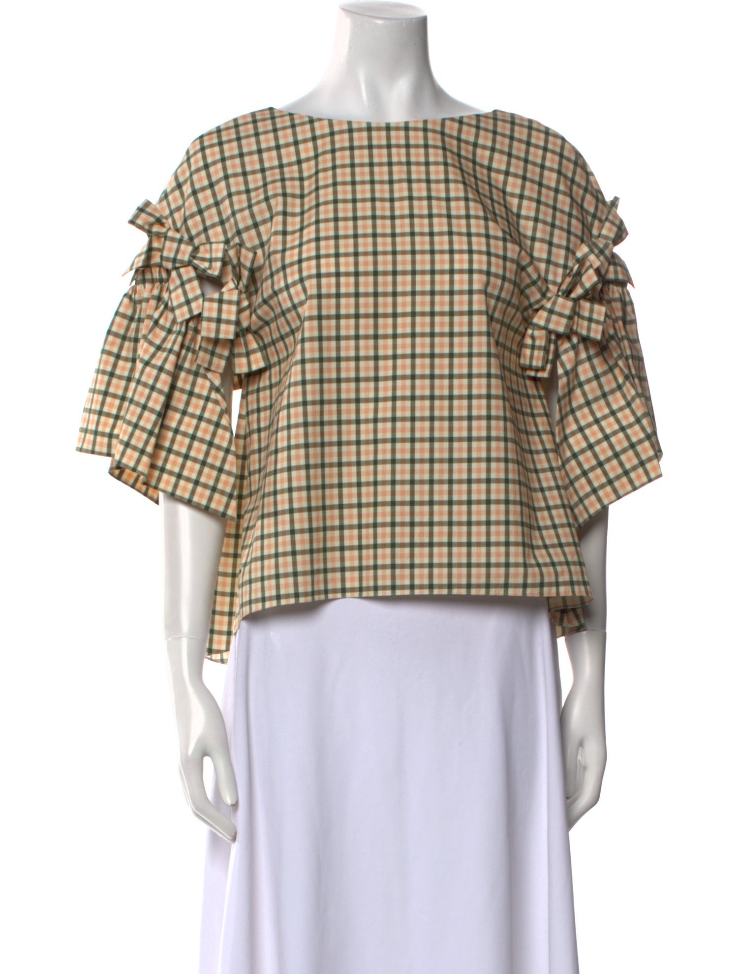 Fendi Plaid Print Bateau Neckline Crop Top