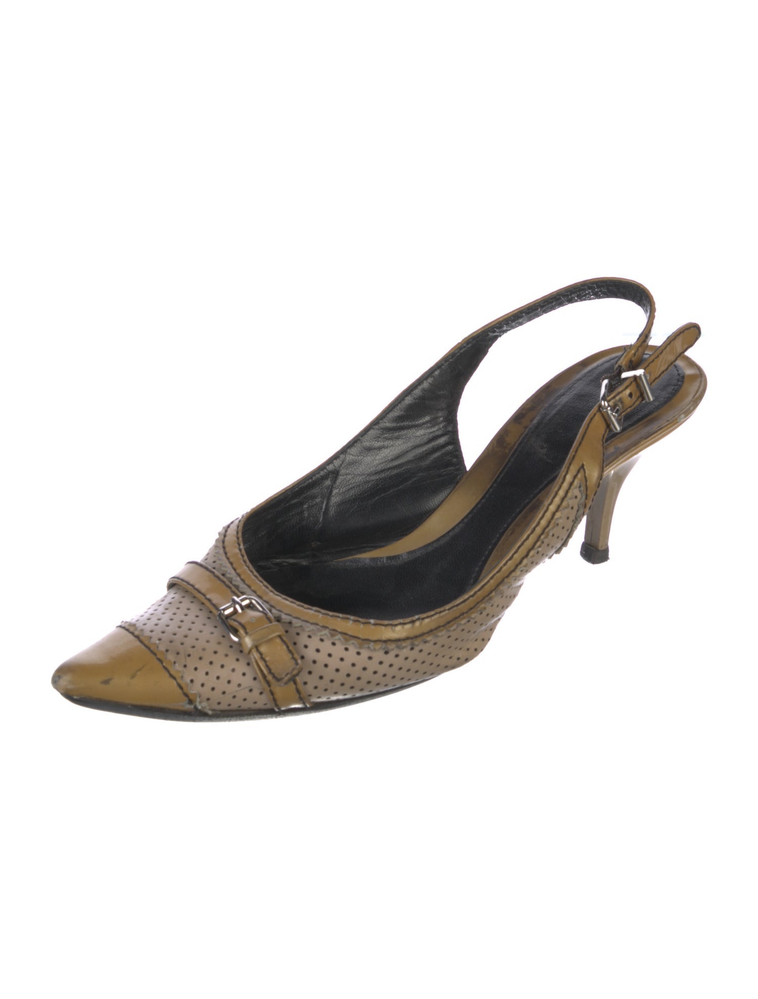 Fendi Leather Lasercut Accents Slingback Pumps