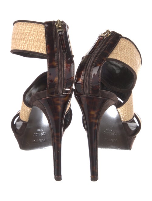 Fendi Straw Leather Trim Embellishment Sandals