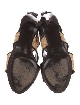 Fendi Straw Leather Trim Embellishment Sandals