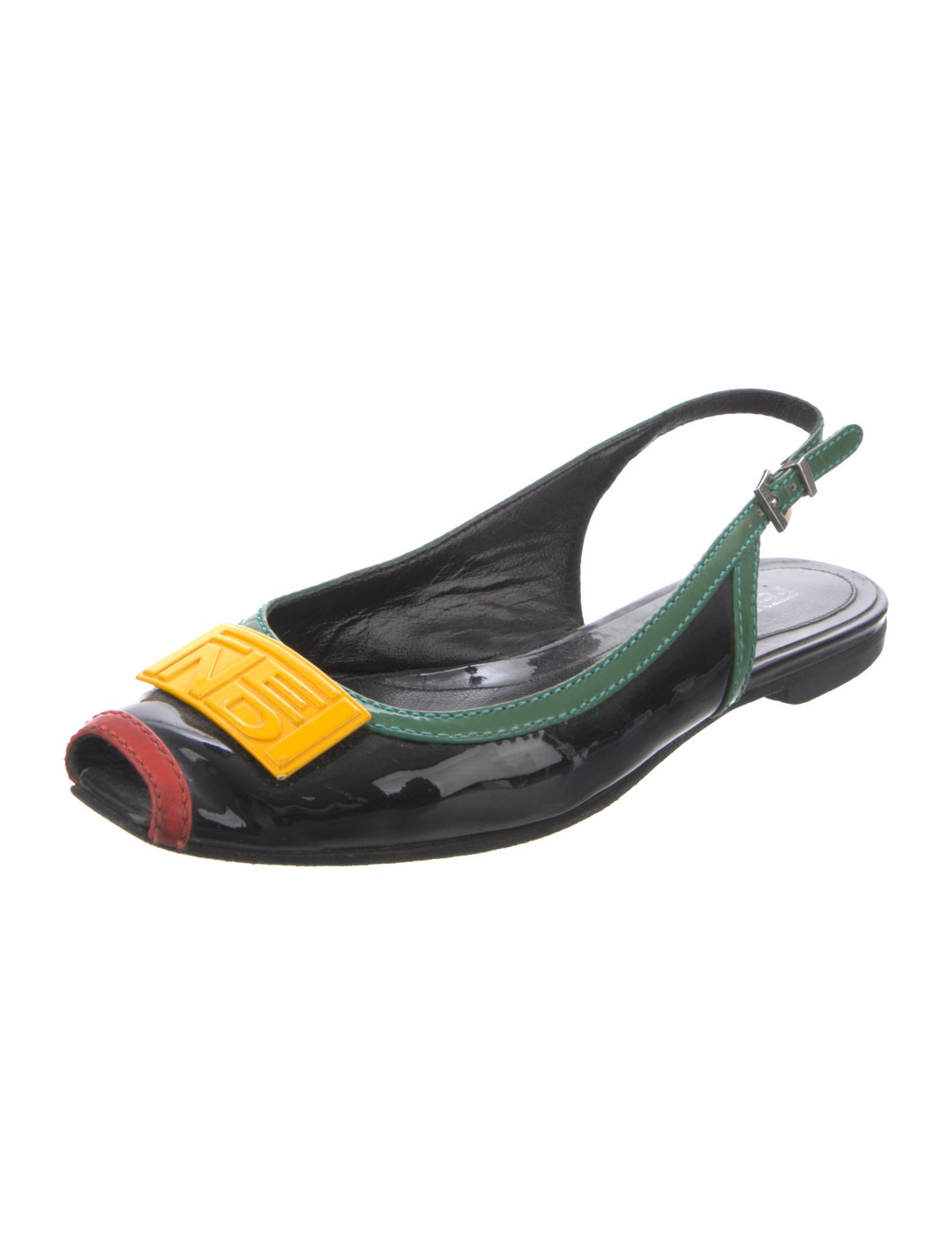 Fendi Patent Leather Slingback Flats