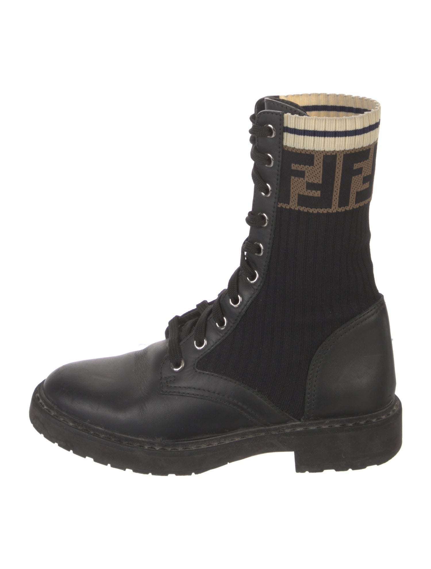 Fendi Zucca FF Logo Leather Combat Boots