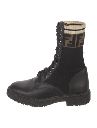 Fendi Zucca FF Logo Leather Combat Boots