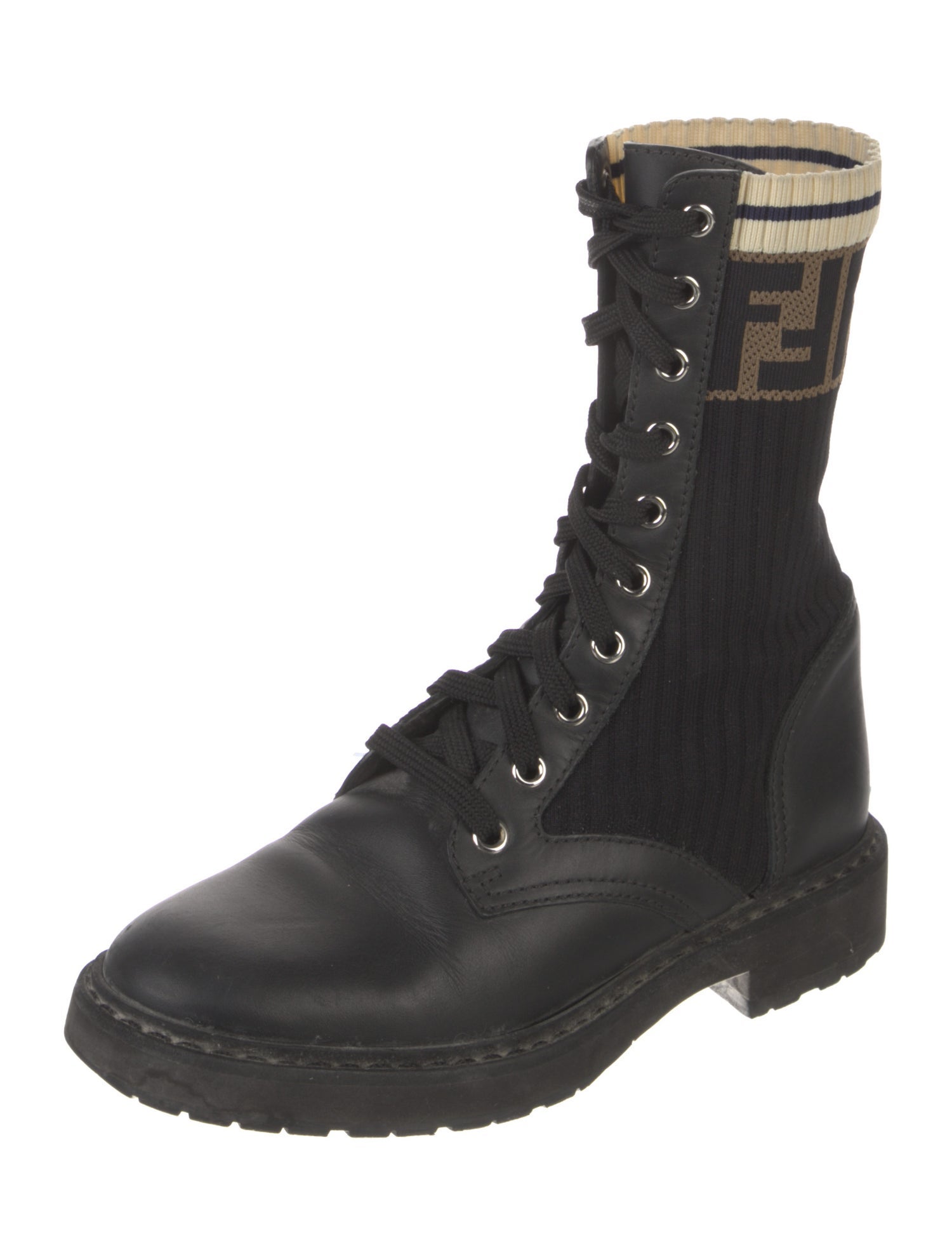 Fendi Zucca FF Logo Leather Combat Boots