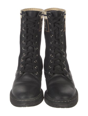 Fendi Zucca FF Logo Leather Combat Boots