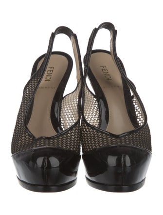 Fendi Signature Logo Mesh Slingback Pumps