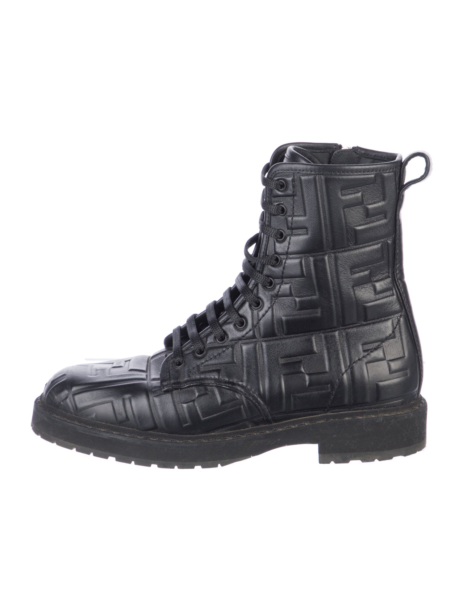 Fendi Zucca FF Logo Leather Combat Boots