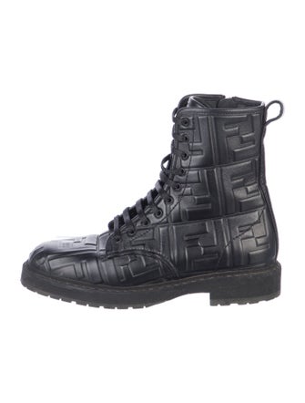 Fendi Zucca FF Logo Leather Combat Boots