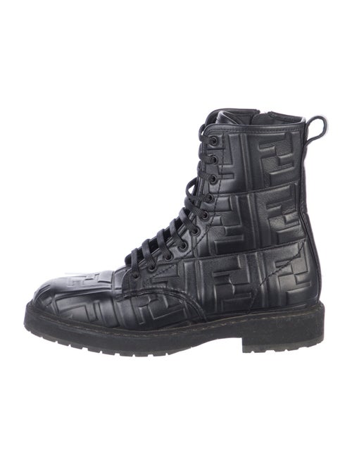 Fendi Zucca FF Logo Leather Combat Boots