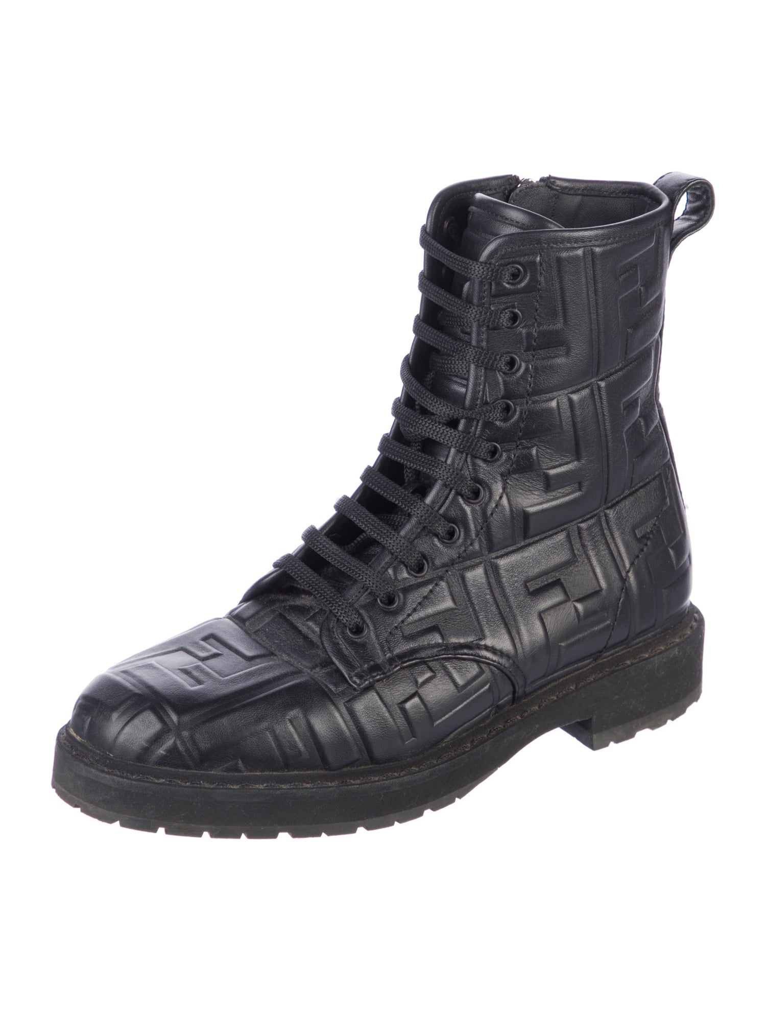 Fendi Zucca FF Logo Leather Combat Boots