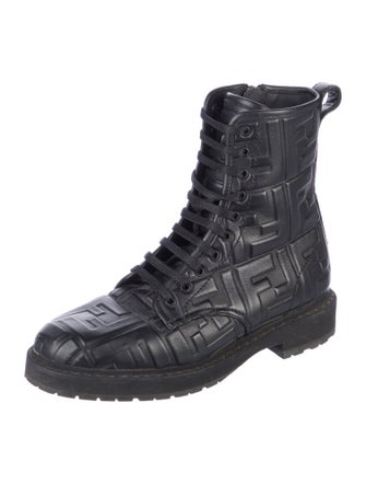 Fendi Zucca FF Logo Leather Combat Boots