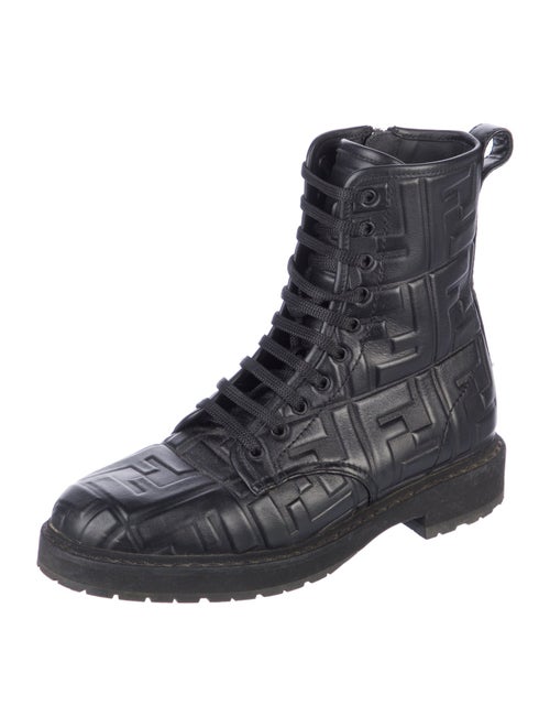 Fendi Zucca FF Logo Leather Combat Boots