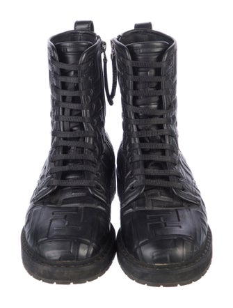 Fendi Zucca FF Logo Leather Combat Boots