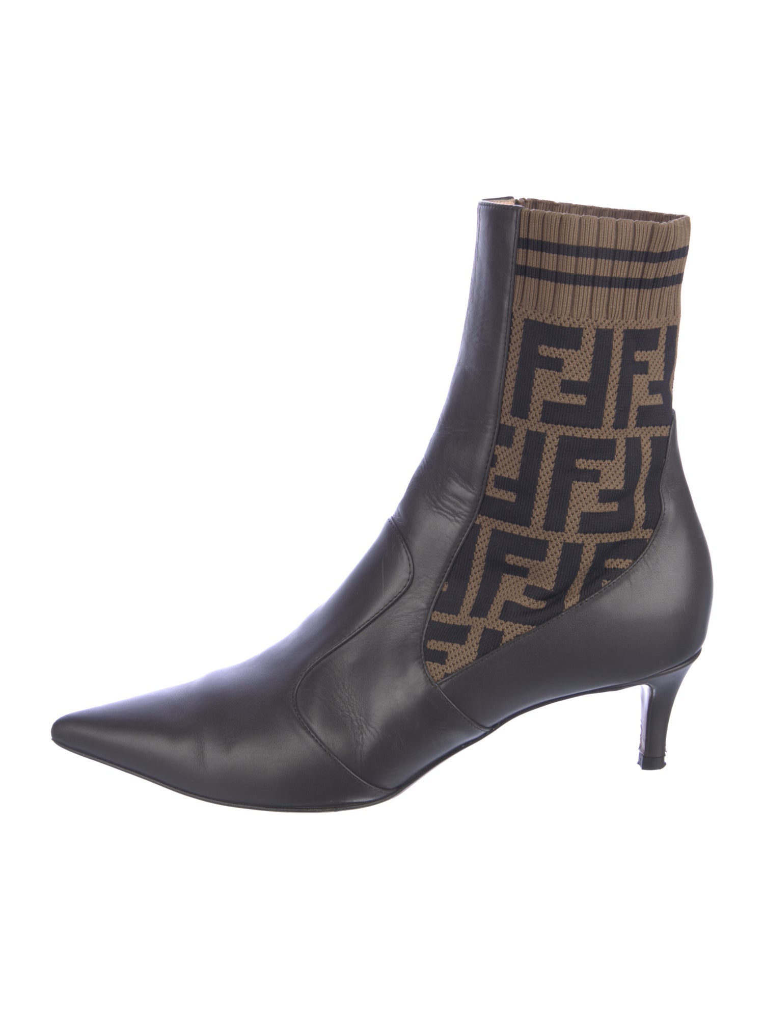 Fendi Zucca FF Logo Leather Sock Boots