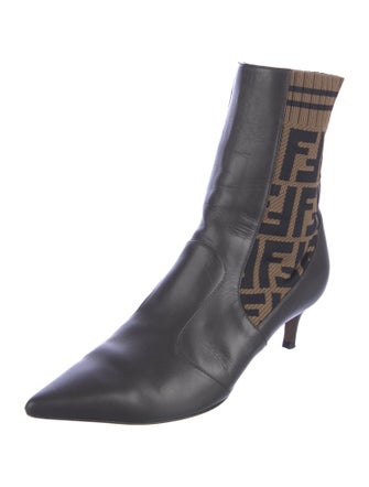 Fendi Zucca FF Logo Leather Sock Boots
