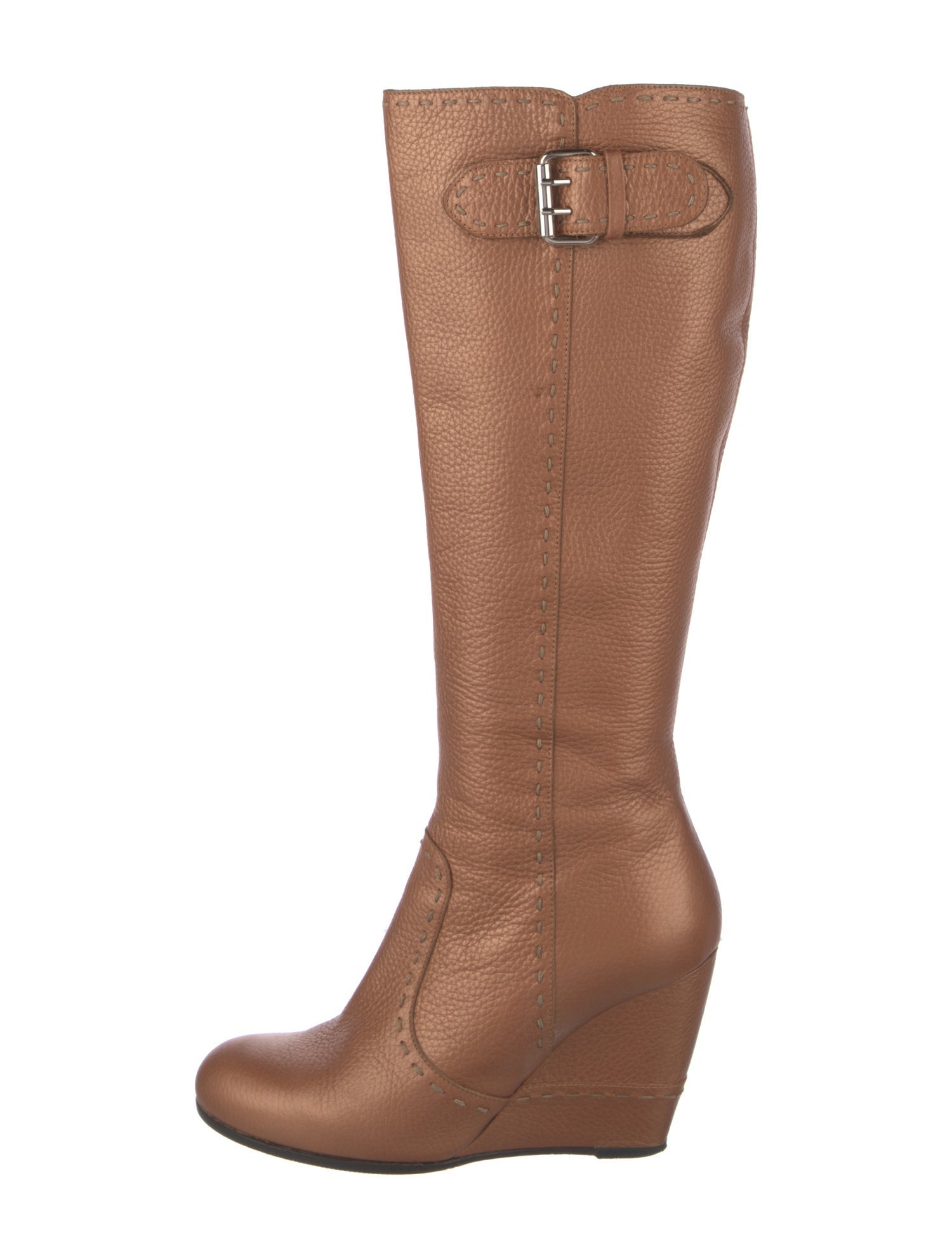 Fendi Leather Whipstitch Trim Boots