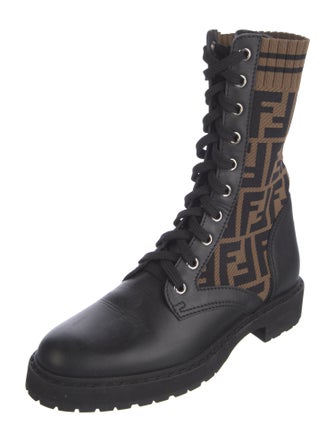 Fendi Zucca FF Logo Leather Combat Boots