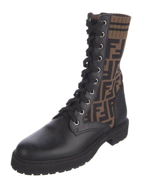 Fendi Zucca FF Logo Leather Combat Boots