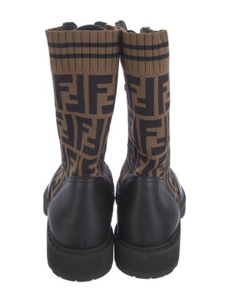Fendi Zucca FF Logo Leather Combat Boots