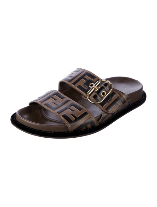Fendi Zucca FF Logo Leather Slides