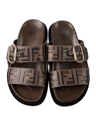 Fendi Zucca FF Logo Leather Slides