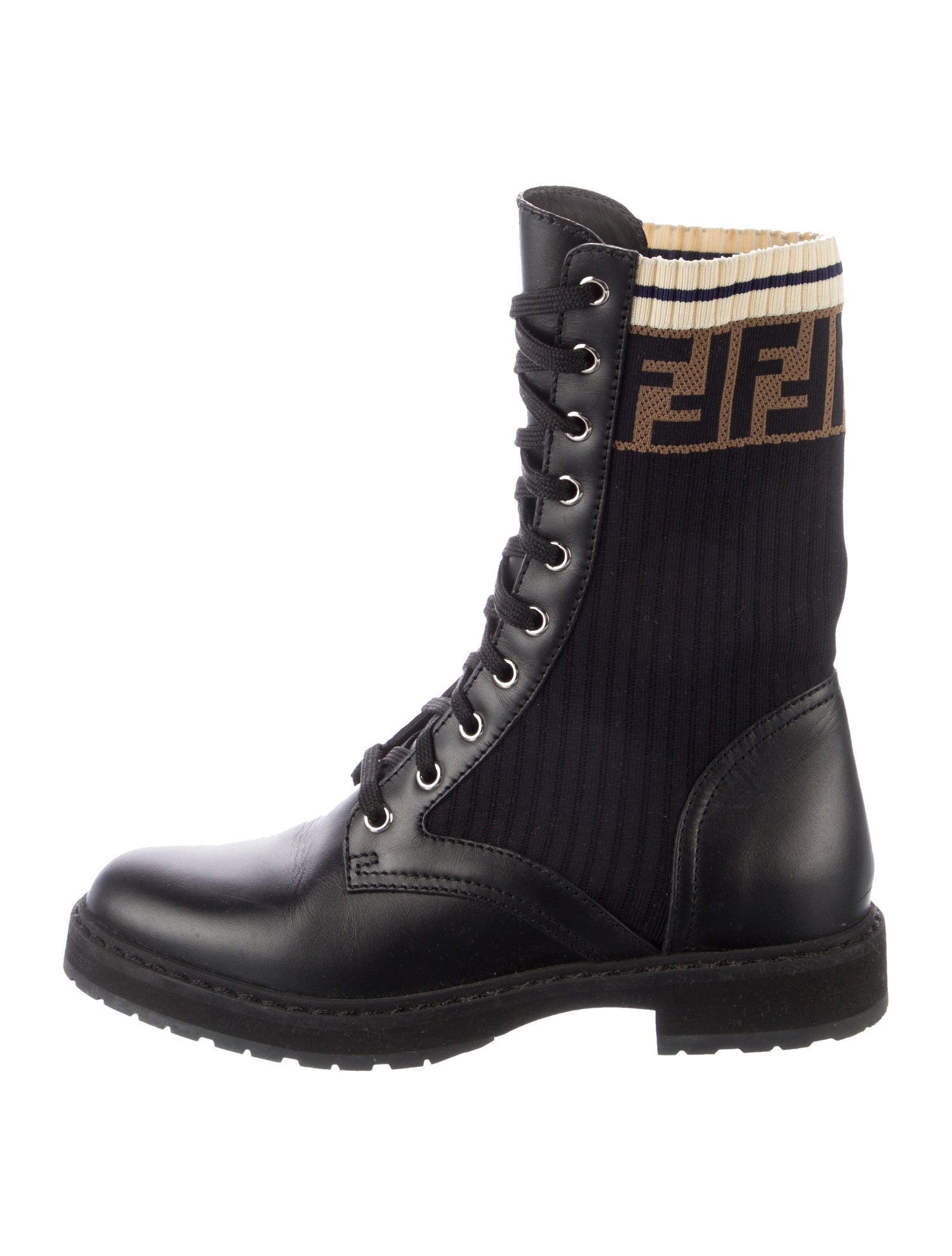 Fendi Zucca FF Logo Leather Combat Boots
