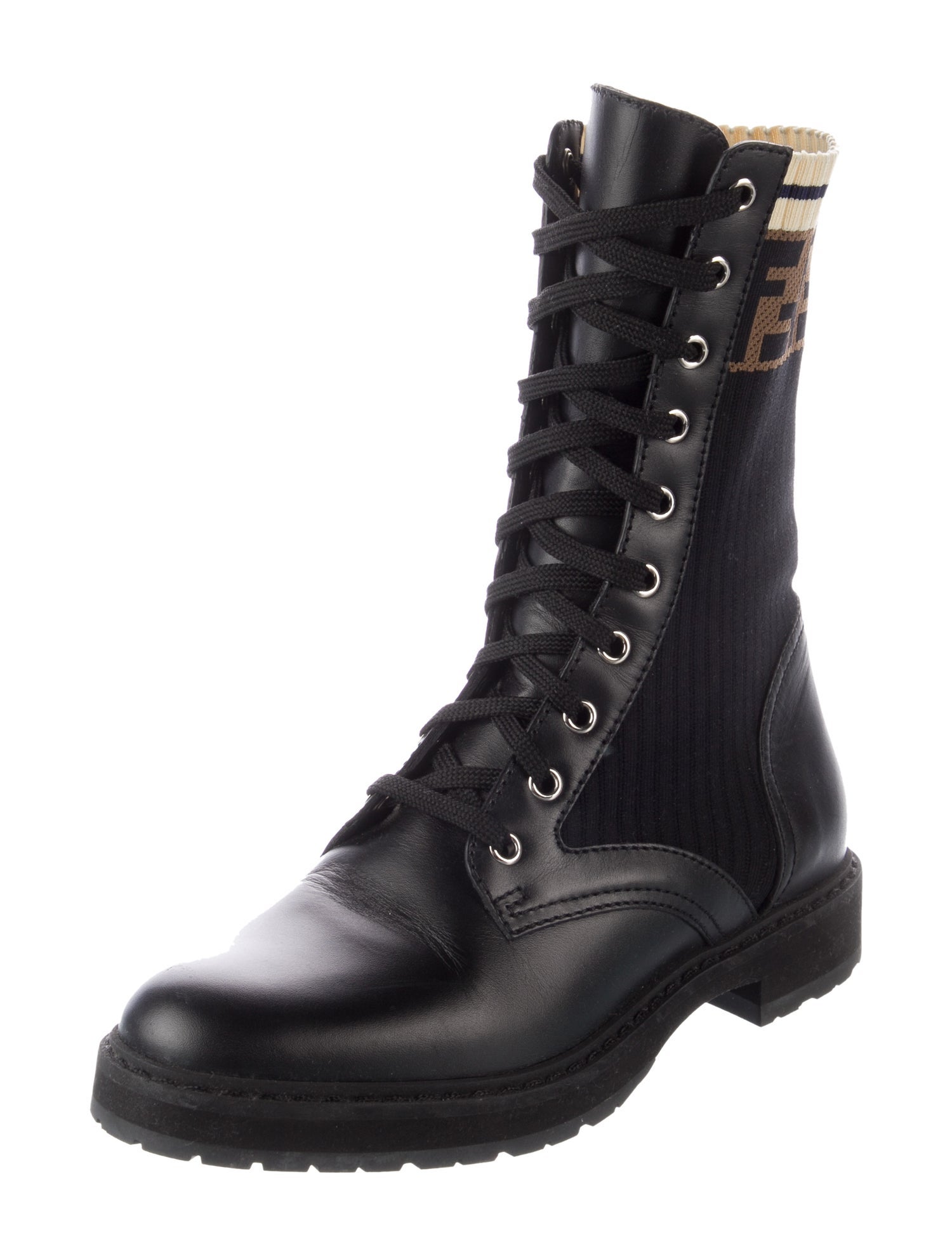 Fendi Zucca FF Logo Leather Combat Boots