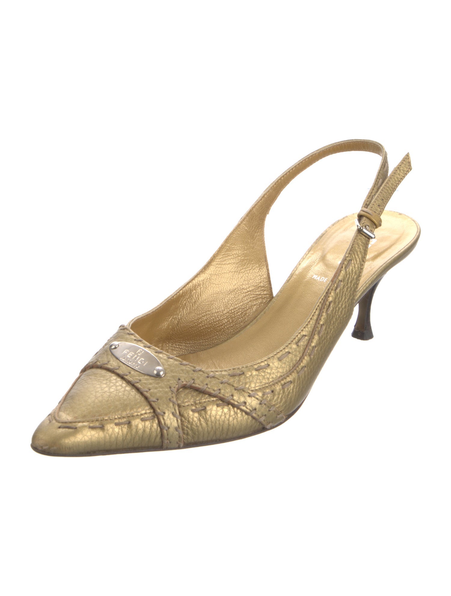 Fendi Zucca FF Logo Leather Slingback Pumps