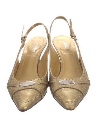 Fendi Zucca FF Logo Leather Slingback Pumps
