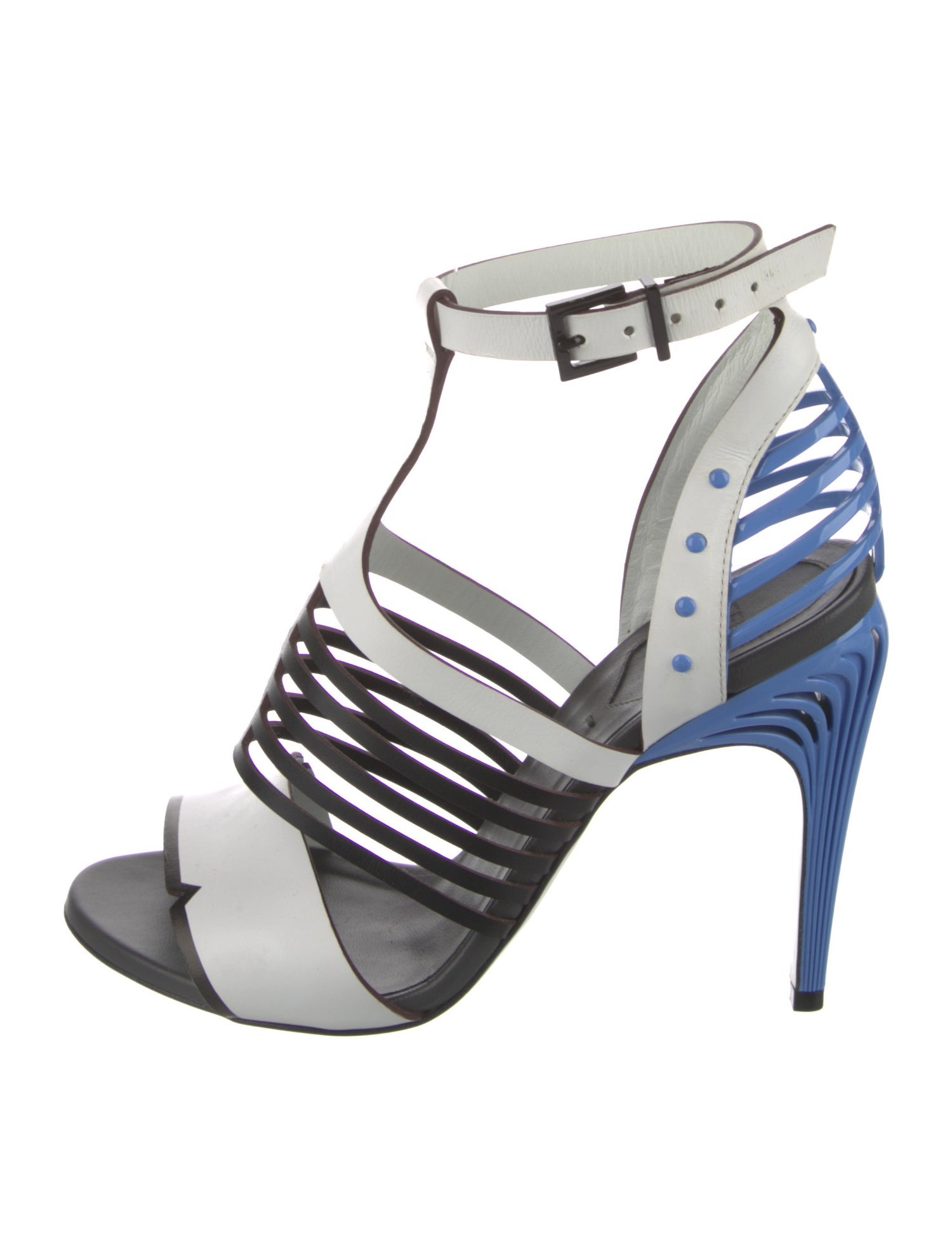 Fendi Leather Colorblock Pattern T-Strap Sandals