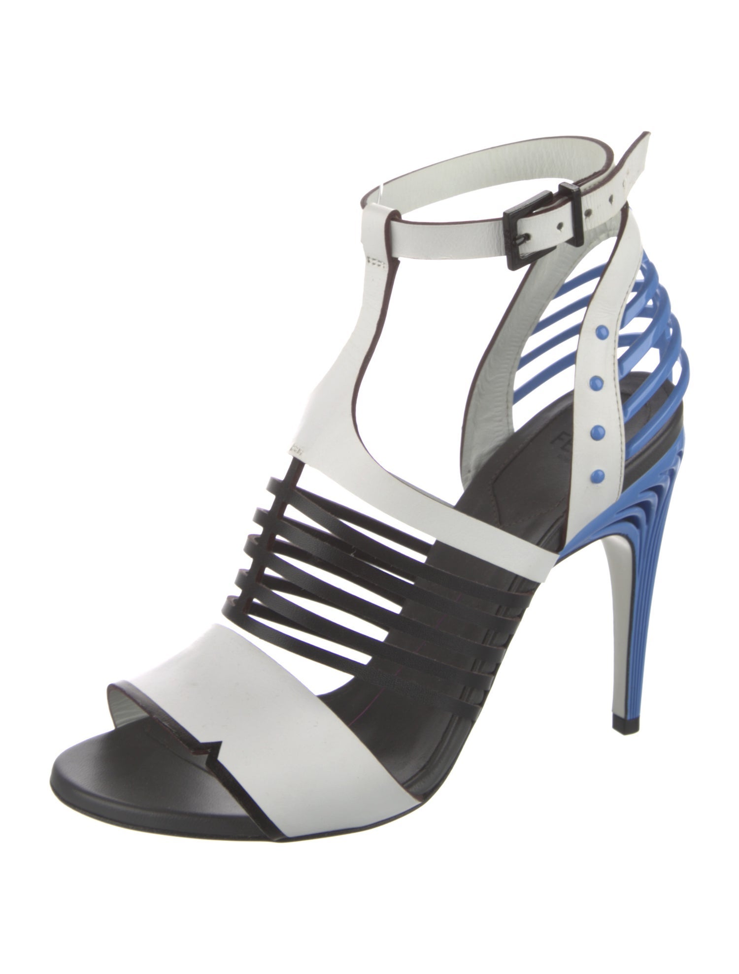 Fendi Leather Colorblock Pattern T-Strap Sandals
