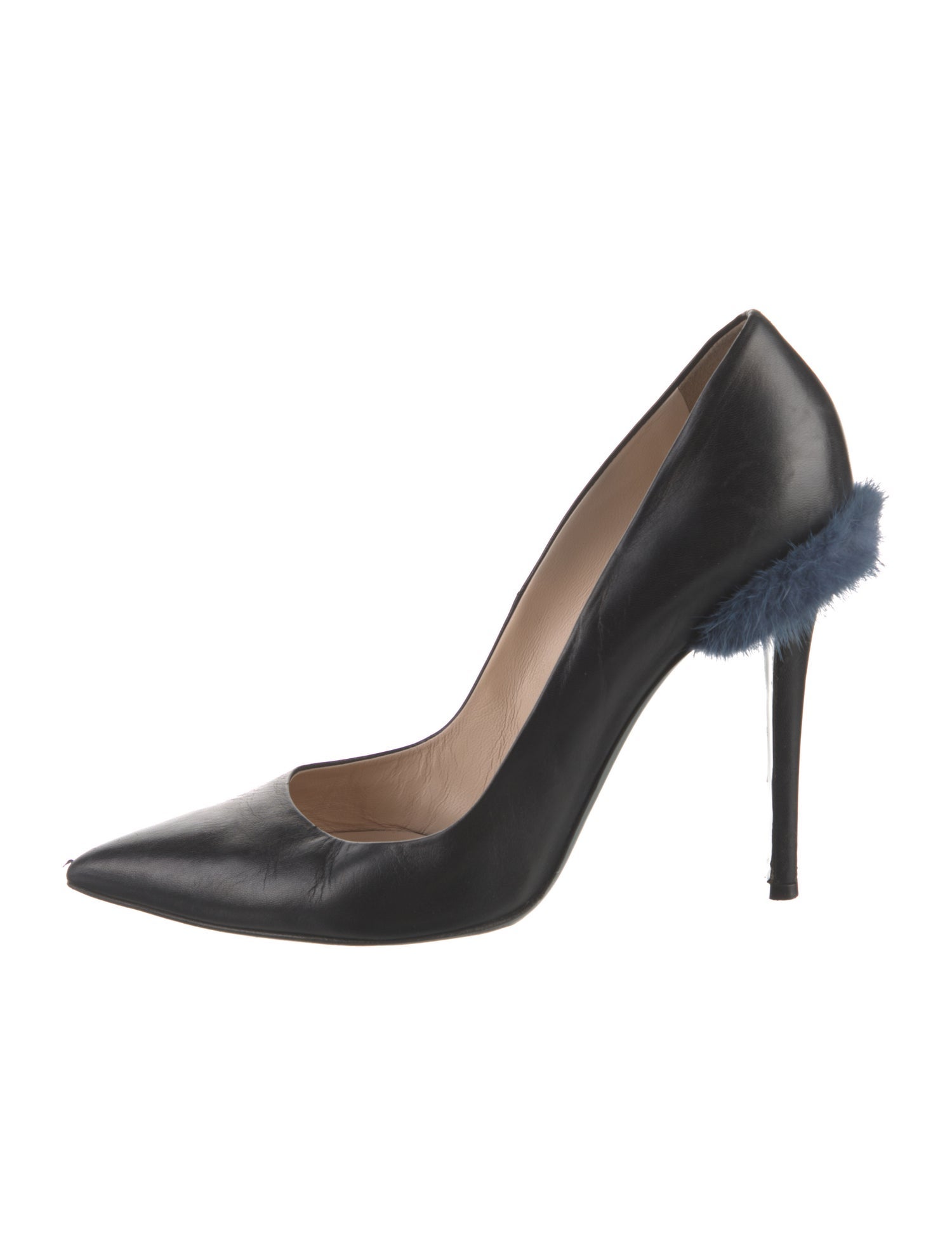 Fendi Leather Fur Trim Pumps