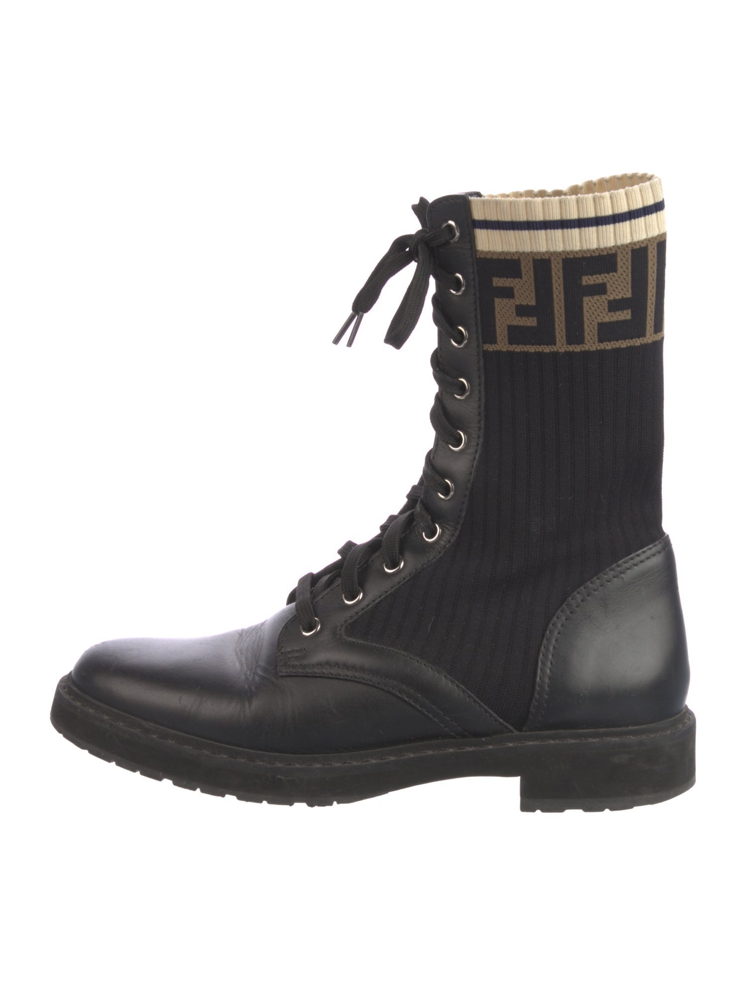 Fendi Zucca FF Logo Leather Combat Boots