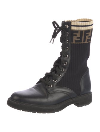 Fendi Zucca FF Logo Leather Combat Boots