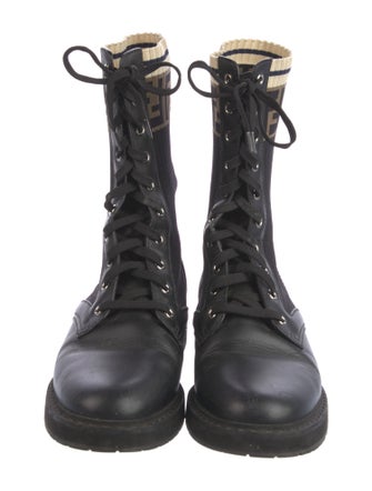 Fendi Zucca FF Logo Leather Combat Boots