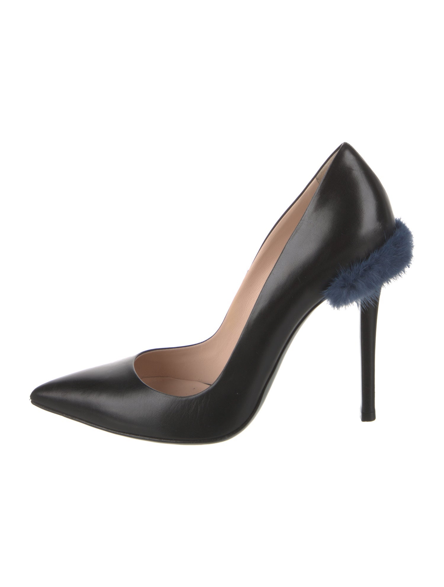 Fendi Leather Fur Trim Pumps