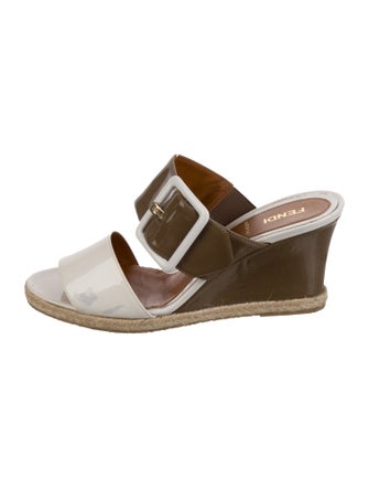 Fendi Patent Leather Colorblock Pattern Mules