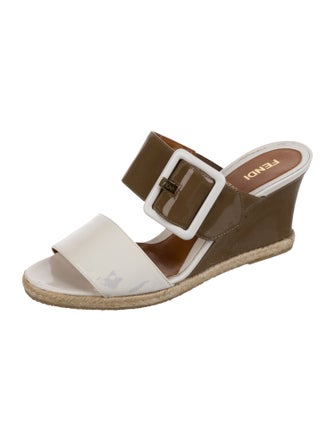 Fendi Patent Leather Colorblock Pattern Mules