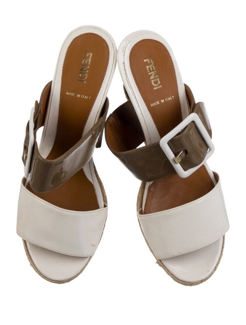Fendi Patent Leather Colorblock Pattern Mules