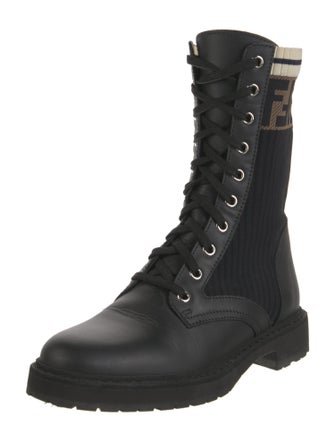 Fendi Zucca FF Logo Leather Combat Boots