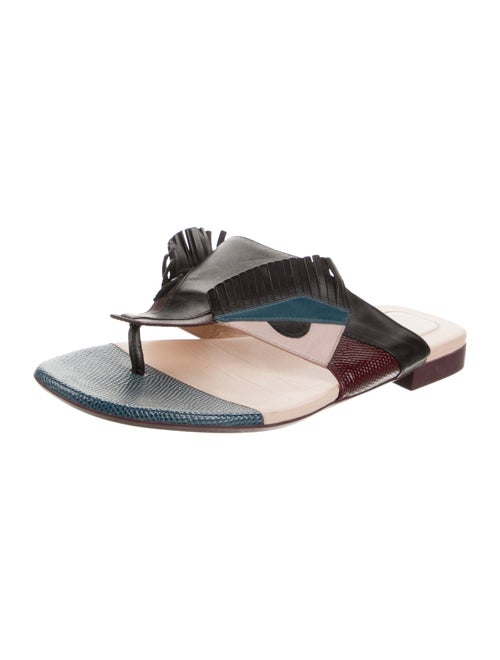 Fendi Leather Fringe Trim Accent Slides