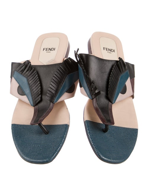 Fendi Leather Fringe Trim Accent Slides