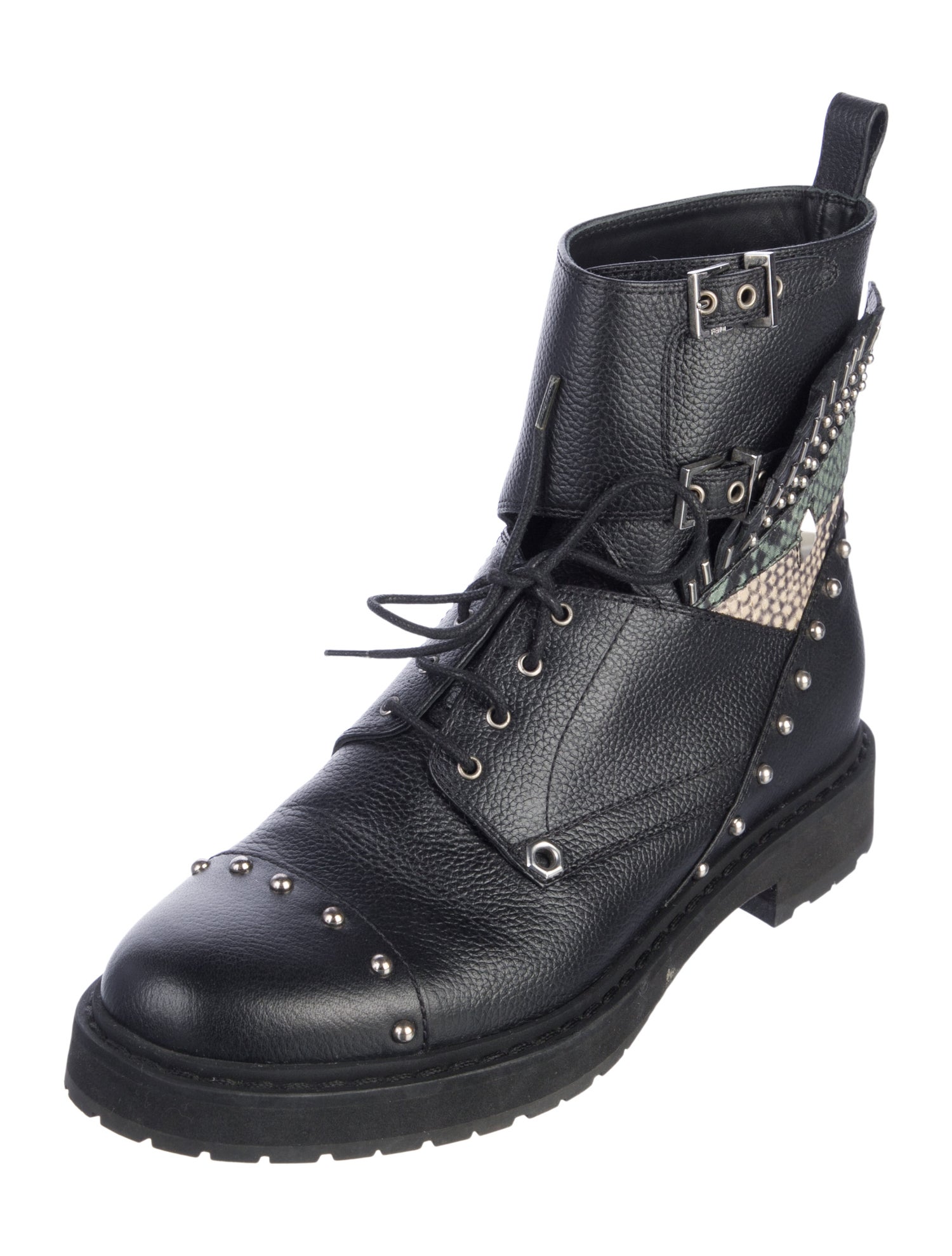 Fendi Monsters Motif Leather Combat Boots